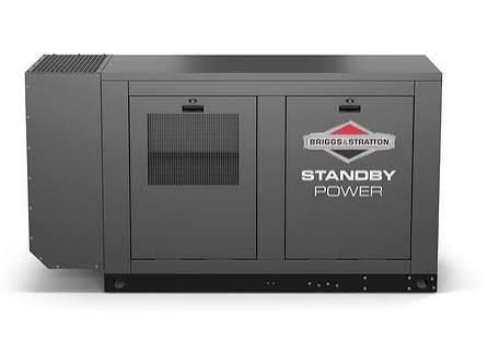 Enclosed standby generator shown on a white background.