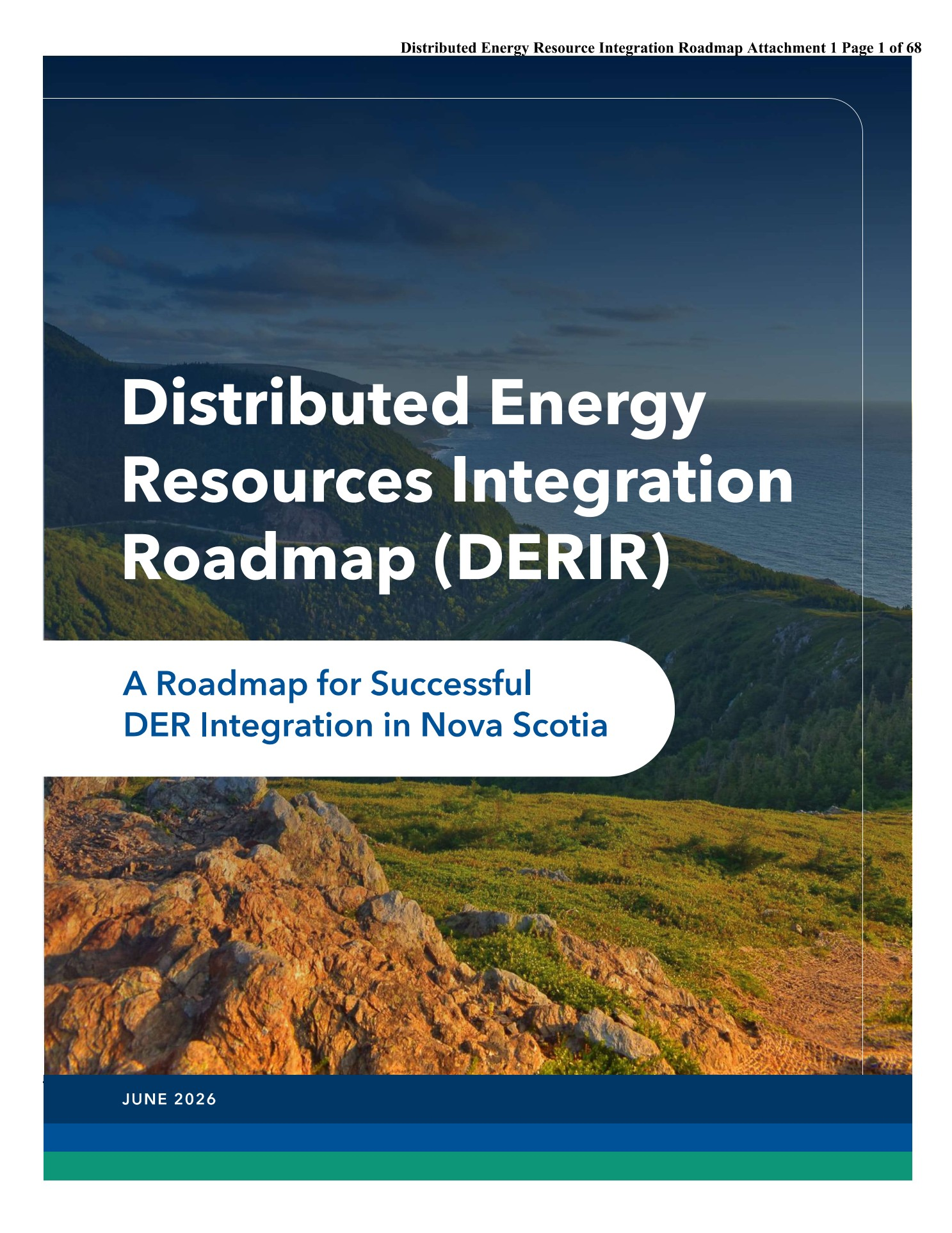 Cover of the June 2026 Distributed Energy Resources Integration Roadmap for Nova Scotia, featuring a coastal landscape.