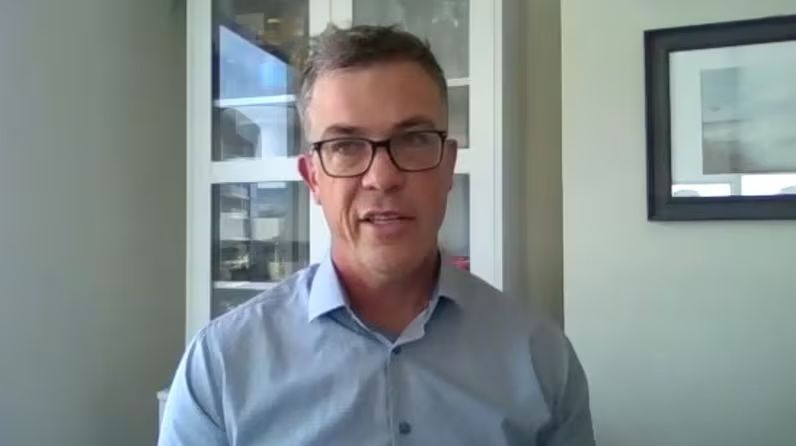 David Brushett speaking remotely during an interview about net metering.
