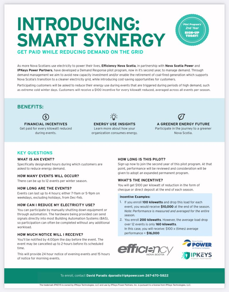 Archived Smart Synergy demand-response pilot flyer.