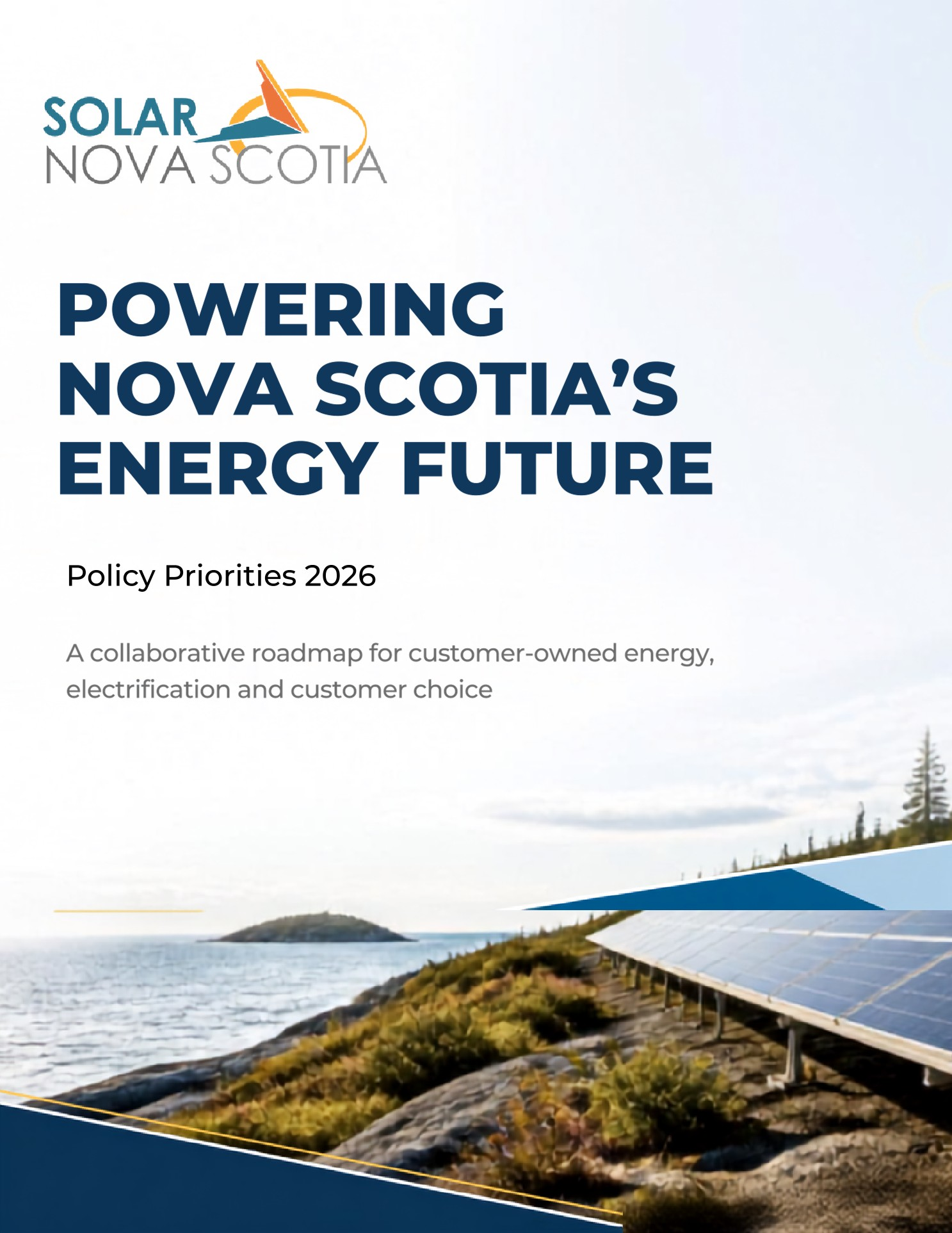 Solar Nova Scotia policy roadmap cover: Powering Nova Scotia’s Energy Future, Policy Priorities 2026.